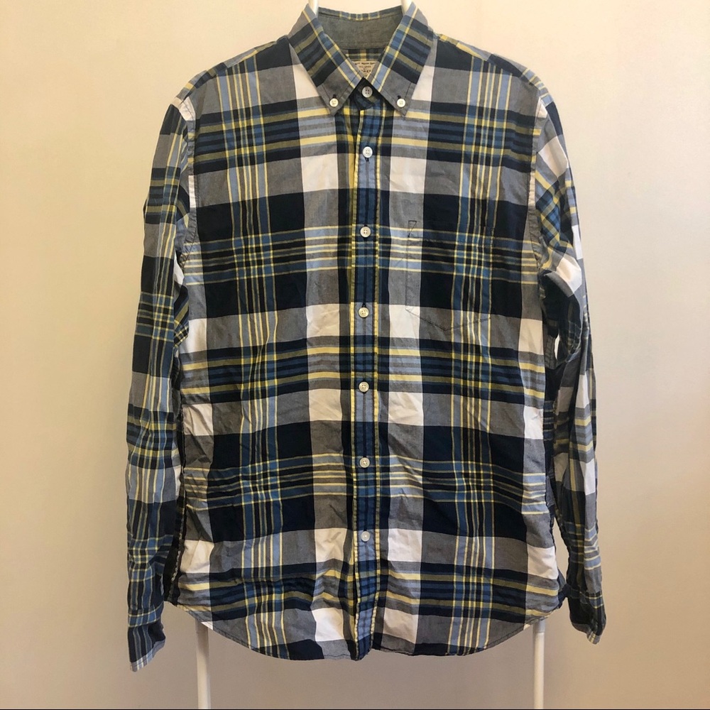 JCrew Secret Wash Shirt - Navy, White, Yellow Plaid
